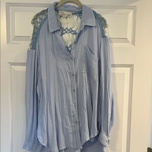Vintage Havana Sky Blue Blouse with Lace Accents